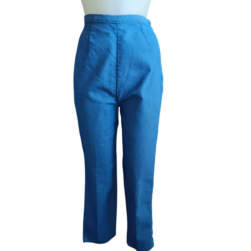 Vintage Women's Farm Jeans Capri High-Waisted Stetch Denim Side Zipper 1960's